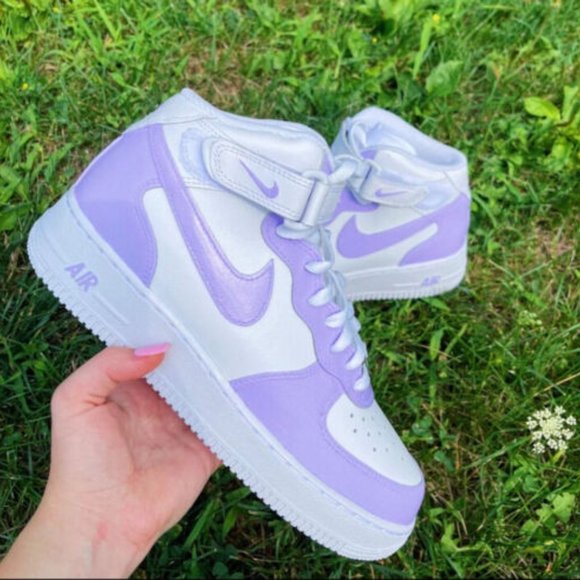 Nike Air Force 1 Custom Sneakers Mid Two Tone Lilac Purple Lavender White Shoes main image 10